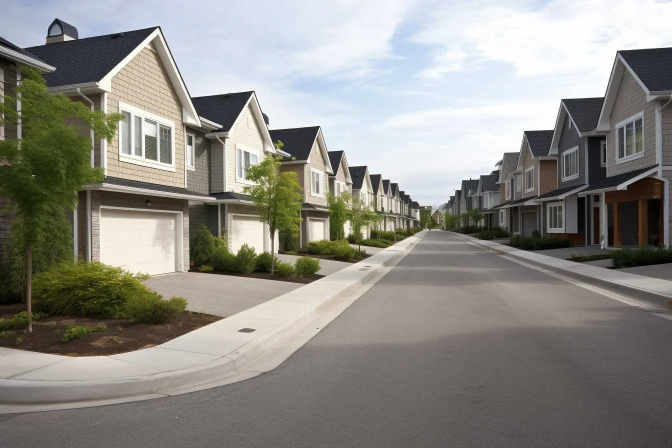 A row of houses on a street